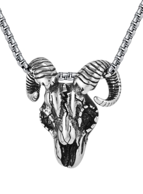 潮男钛钢撒旦巴弗灭羊头骷髅项链