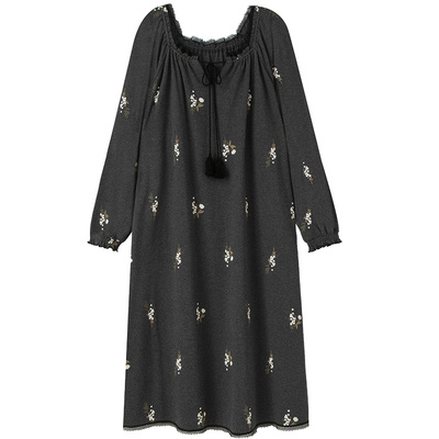 纯棉方领精致蕾丝边甜美碎花睡裙