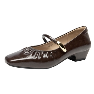 戈美其法式方头玛丽珍鞋女一字扣带配裙子小皮鞋浅口女士低跟单鞋