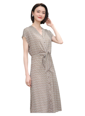 佐尔美高质感 气质无袖V领桑蚕丝中长连衣裙女E22LS70