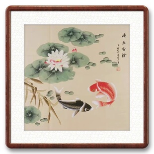 工笔画鲤鱼金鱼纯手绘字画客厅办公室装饰画顾雪芳四尺斗方国画GG
