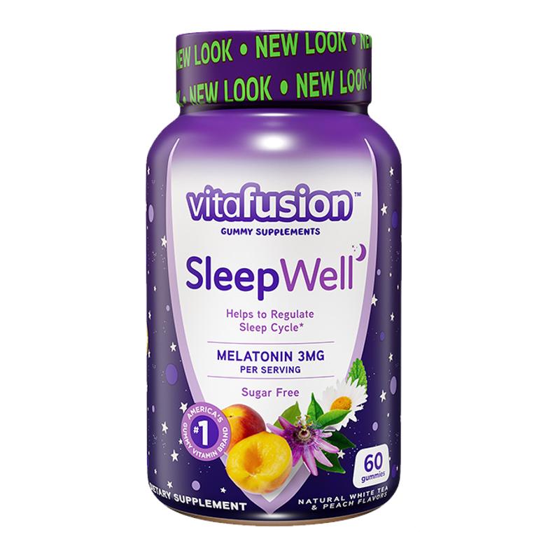 vitafusion褪黑素软糖60粒睡眠糖低卡0蔗糖习惯熬夜刷手机难眠