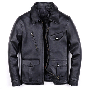 报童男式真皮皮衣短款修身头层牛皮翻领纯皮夹克帅气休闲外套秋冬