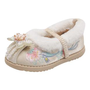 女童汉服鞋冬季新款棉鞋马面裙鞋儿童绣花鞋年服鞋加绒刺绣拜年鞋