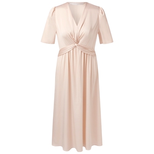 直降5折|歌莉娅真丝连衣裙女夏桑蚕丝V领薄纱漂亮粉裙子