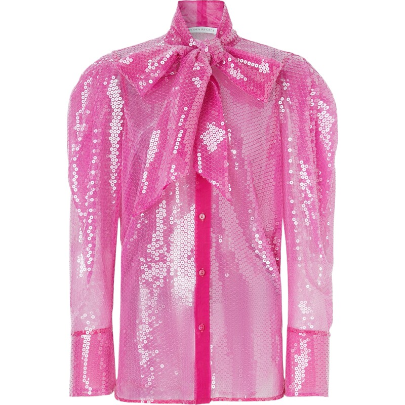 NINA RICCI 早春女真丝边饰亮片绢网衬衫