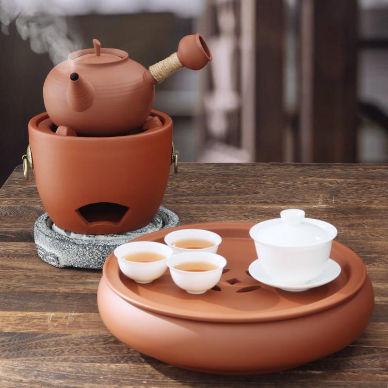 潮汕碳电两用砂铫壶煮茶器围炉手工茶具烧水跳盖茶壶红泥炭炉套装
