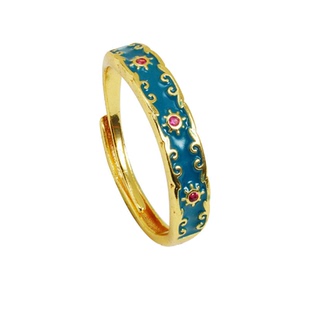 小清新珐琅彩滴油复古越南沙金活口戒指小众设计感精致久不掉色