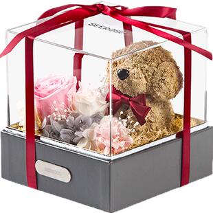 SEEROSE西罗斯永生花端坐版玫瑰狗狗公仔客厅装饰品摆件生日礼物