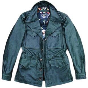 M43猎装多口袋风衣版植鞣蜡染无涂小幼马皮真皮皮衣男帅气修身