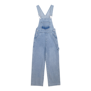 荒荒家 装饰带背带牛仔裤2025夏季新款减龄直筒阔腿吊带休闲裤女