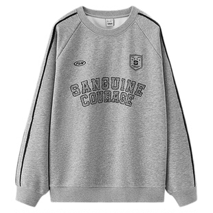 森马卫衣男冬加绒内搭2025新款复古运动风撞色印花情侣装oversize