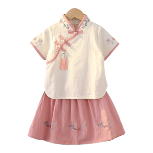 三月三民族服装儿童汉服女童民族风演出服夏男童古风薄款套装唐装