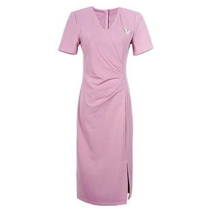 米思阳2025夏季新款优雅知性修身连衣裙层次感捏褶显瘦中长裙1665