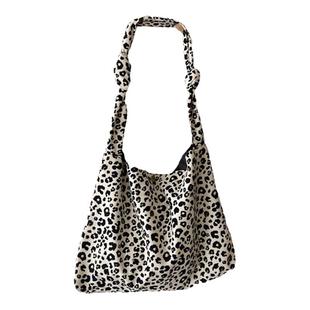 韩系 ins复古豹纹单肩帆布包暗扣学生配风衣卫衣休闲大容量斜挎包