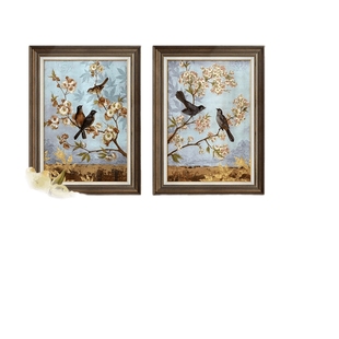 美式餐厅装饰画饭厅背景墙面挂画主卧房间花鸟油画挂画复古欧式