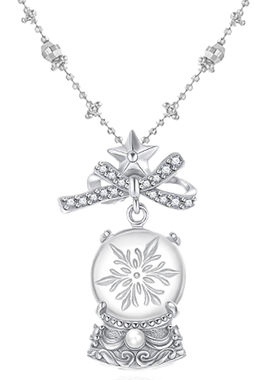 Songette「八音盒」复古原创设计纯银白水晶球珍珠雪花项链锁骨链