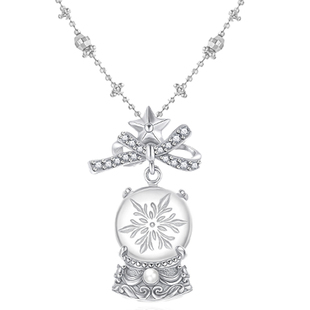 Songette「八音盒」复古原创设计纯银白水晶球珍珠雪花项链锁骨链