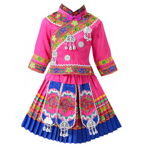 儿童男女童三月三壮族表演出服装少数民族苗族舞蹈服云南佤族彝族