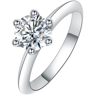 结婚交换戒指女莫桑钻戒仿真六爪一克拉闭口刻字求婚个性生日礼物