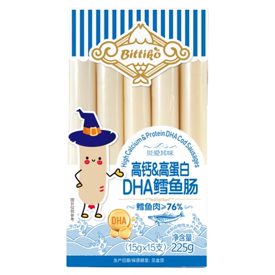 贝爱其味鳕鱼肠高钙高蛋白DHA鳕鱼肠225g儿童香肠15根 丽家宝贝