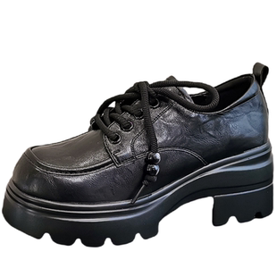 小个子厚底6CM系带小皮鞋女2025年秋季新款时尚百搭英伦风乐福鞋