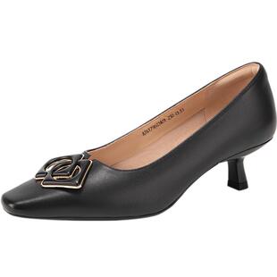 【静音系列】千百度通勤细高跟鞋秋季新款方头单鞋女羊皮正装