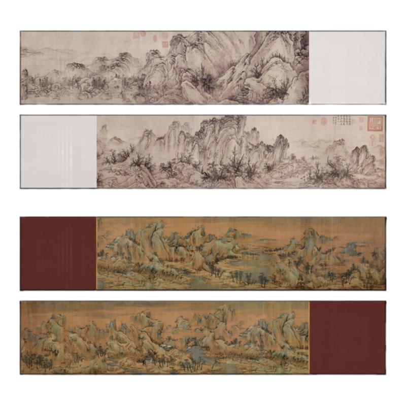 新中式餐厅风景装饰画酒店长条不规则多联国画茶室山水背景墙挂画
