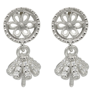 s925纯银珍珠耳环空托配件玉石蜜蜡双珠耳钉配饰diy蕾丝耳坠特价