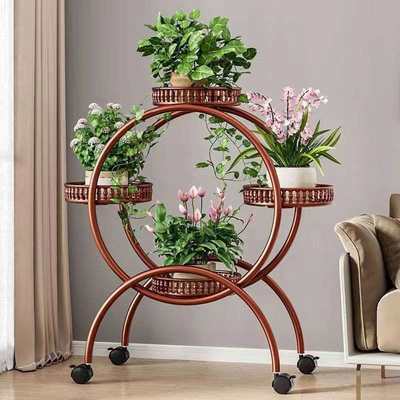 花店花架铁艺多层带轮花盆置物架绿萝阳台移动落地式室内可客厅架