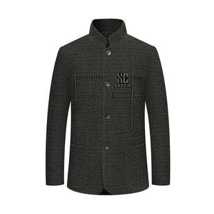 皮尔卡丹高端雪尼尔毛呢夹克外套中年男士秋冬季加绒加厚保暖男装