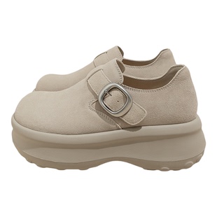 真皮厚底勃肯鞋女2026新款春季白色鞋子内增高女鞋百搭休闲穆勒鞋