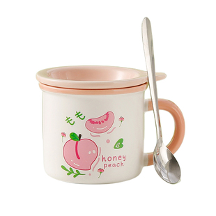 陶瓷马克杯小容量儿童水杯杯子家用带盖子高颜值日式早餐杯耐高温