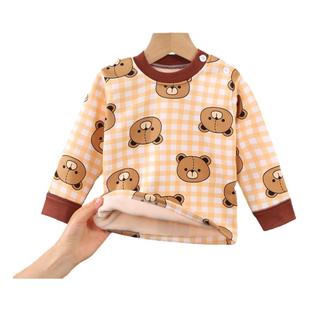 加绒加厚保暖上衣秋衣打底衫睡衣儿童内穿外穿圆领肩开扣a类秋冬