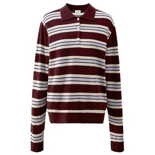 【季末折扣】欧时力 澳大利亚100%美丽诺羊毛毛衣女条纹秋冬新品