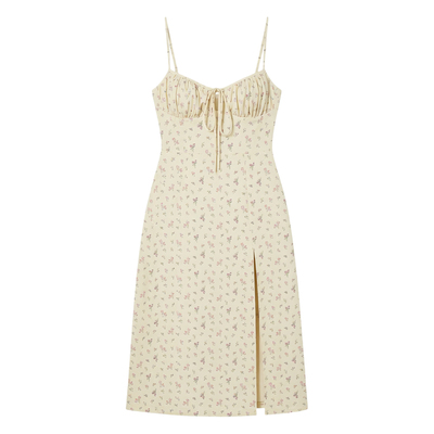 碎花下开叉性感女士吊带连衣裙Floral slit sexy suspender dress