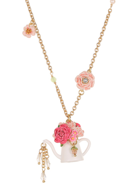 洒水壶项链粉色花朵流苏锁骨链女