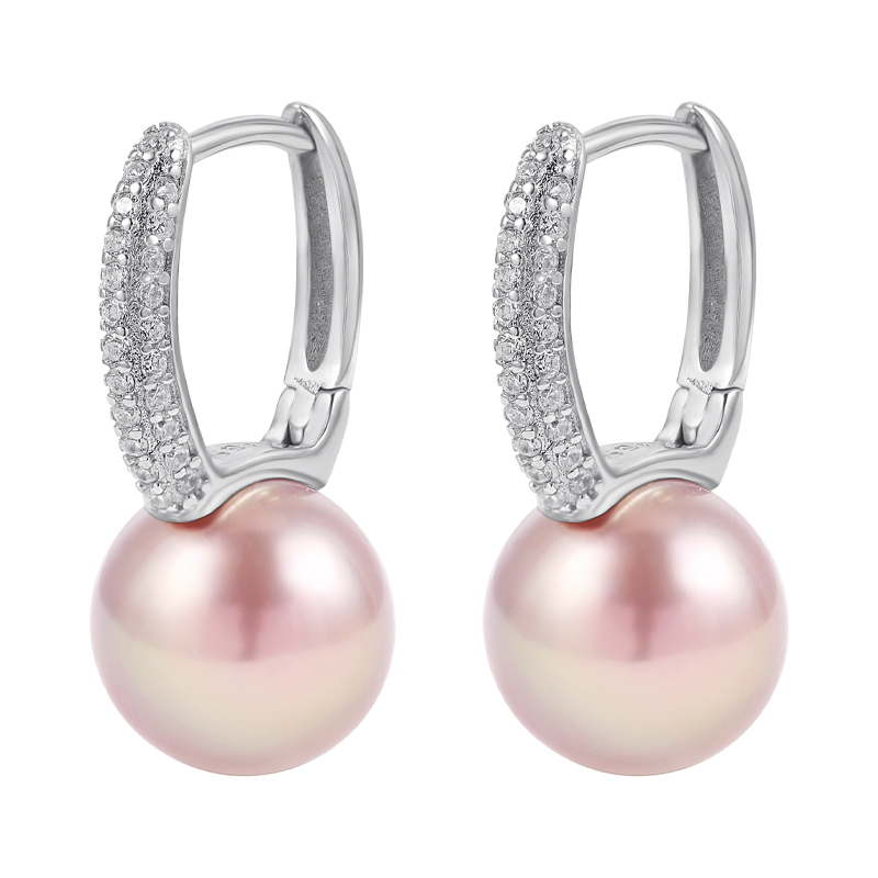 海蒂珠宝 曼塔玫瑰系列之唯美 10-11mm淡水珍珠耳环 S925银耳饰