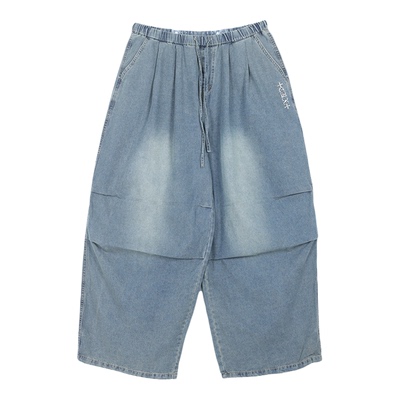 CBXLAB街舞潮牌飘逸水系oversize深蓝哥特牛仔长裤嘻哈街头休闲裤