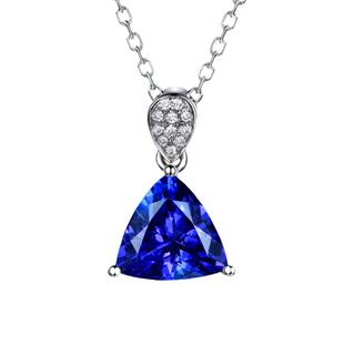 米莱珠宝 1.55克拉天然坦桑石吊坠 18K金钻石坦桑石吊坠 女款