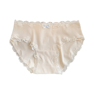 蕾丝内裤女款棉质女士三角裤抗菌全棉裆中腰包臀短裤奶油甜甜泡芙