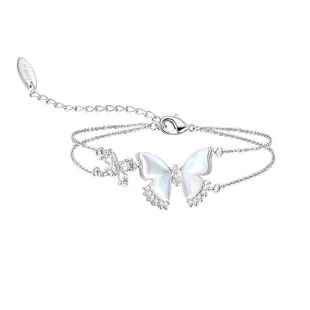 Eternity天然白贝母蝴蝶双层手链女叠戴轻奢小众精致手饰女送女友