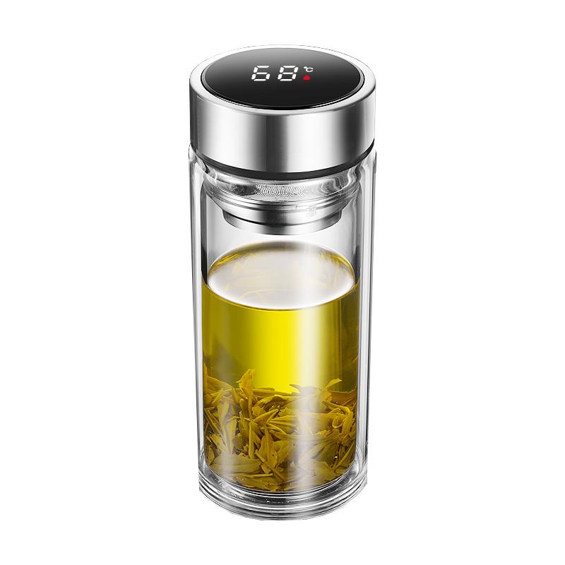 双层大容量玻璃杯男透明加厚耐热泡茶杯带盖家用杯子车载便携水杯