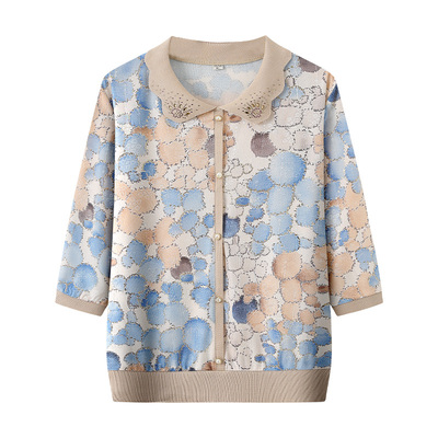 中老年人上衣女春秋针织套装薄款