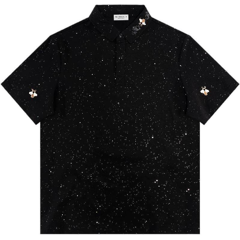 BAIRBAOLIY高端高品质满天星蜜蜂刺绣修身翻领时尚男士短袖POLO衫