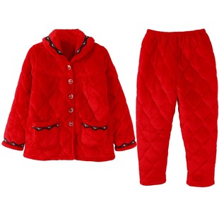 娇小矮个子S码妇女珊瑚绒睡衣女士冬季夹棉加厚加绒冬天套装挡风