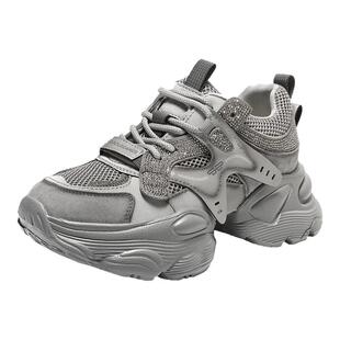 百丽女鞋子机能风灰色老爹鞋春新款厚底增高休闲运动鞋F1H1DAM6预