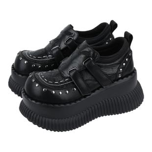 purple tiger【原创】朋克风铆钉小皮鞋女2025新款轻亚百搭厚底鞋