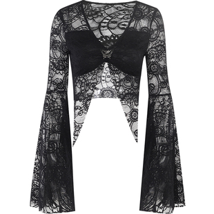 万圣节亚比黑色喇叭袖heels穿搭舞服上衣辣妹哥特性感蕾丝衫外搭