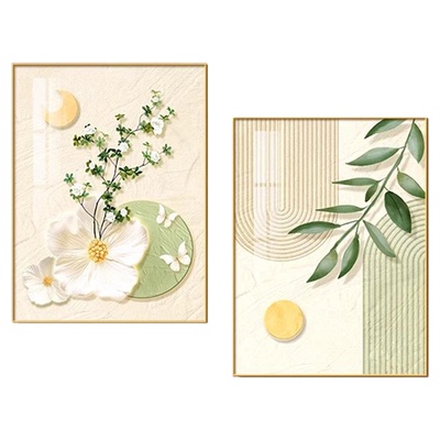 小清新绿植奶油风卧室两联组合画